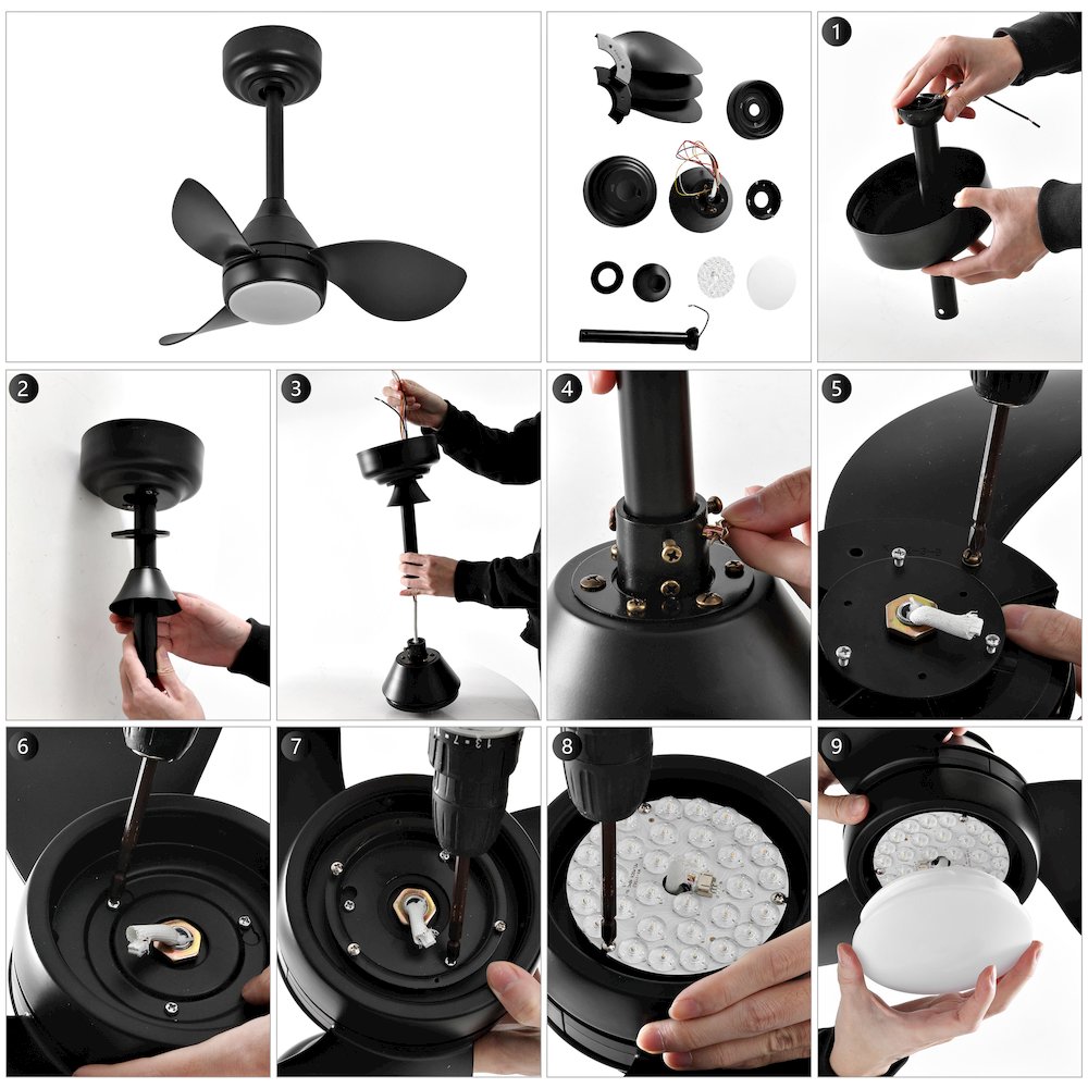 22" 6-Speed Metal Dimmable Smart Integrated LED Ceiling Fan, Deco Jet Black. Picture 8