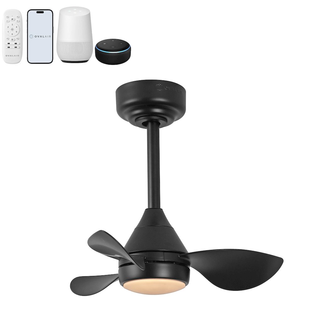 22" 6-Speed Metal Dimmable Smart Integrated LED Ceiling Fan, Deco Jet Black. Picture 1