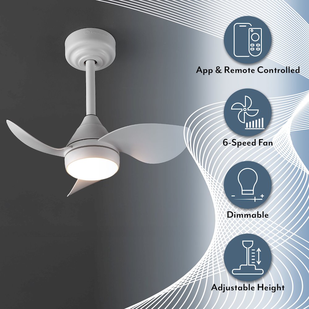 22" 6-Speed Metal Dimmable Smart Integrated LED Ceiling Fan, Frost White. Picture 6