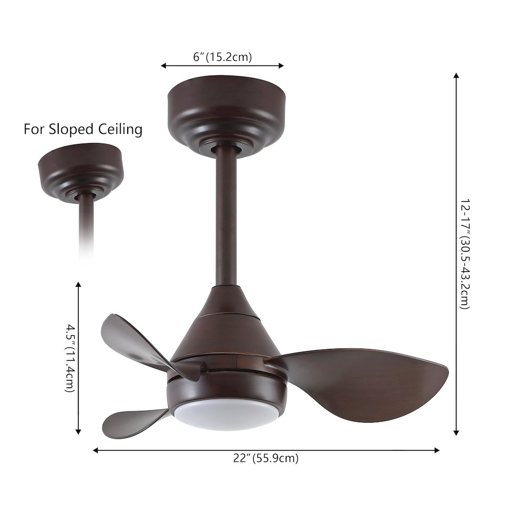 22" 6-Speed Metal Dimmable Smart Integrated LED Ceiling Fan, Olympic Dark Walnut. Picture 2