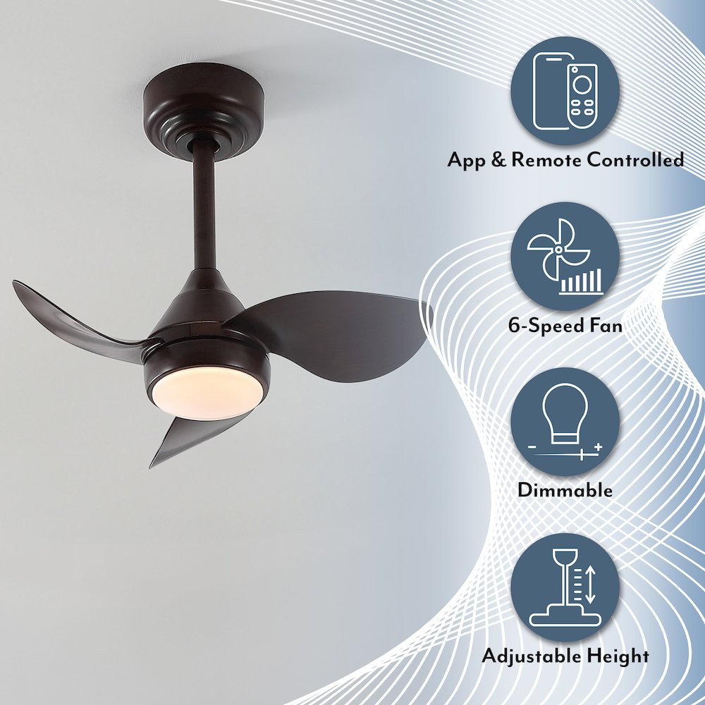 22" 6-Speed Metal Dimmable Smart Integrated LED Ceiling Fan, Olympic Dark Walnut. Picture 6