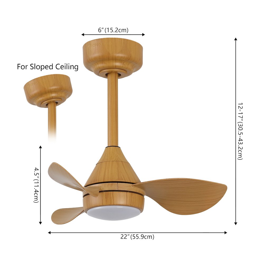 22" 6-Speed Metal Dimmable Smart Integrated LED Ceiling Fan, Aspen Pale Oak. Picture 2