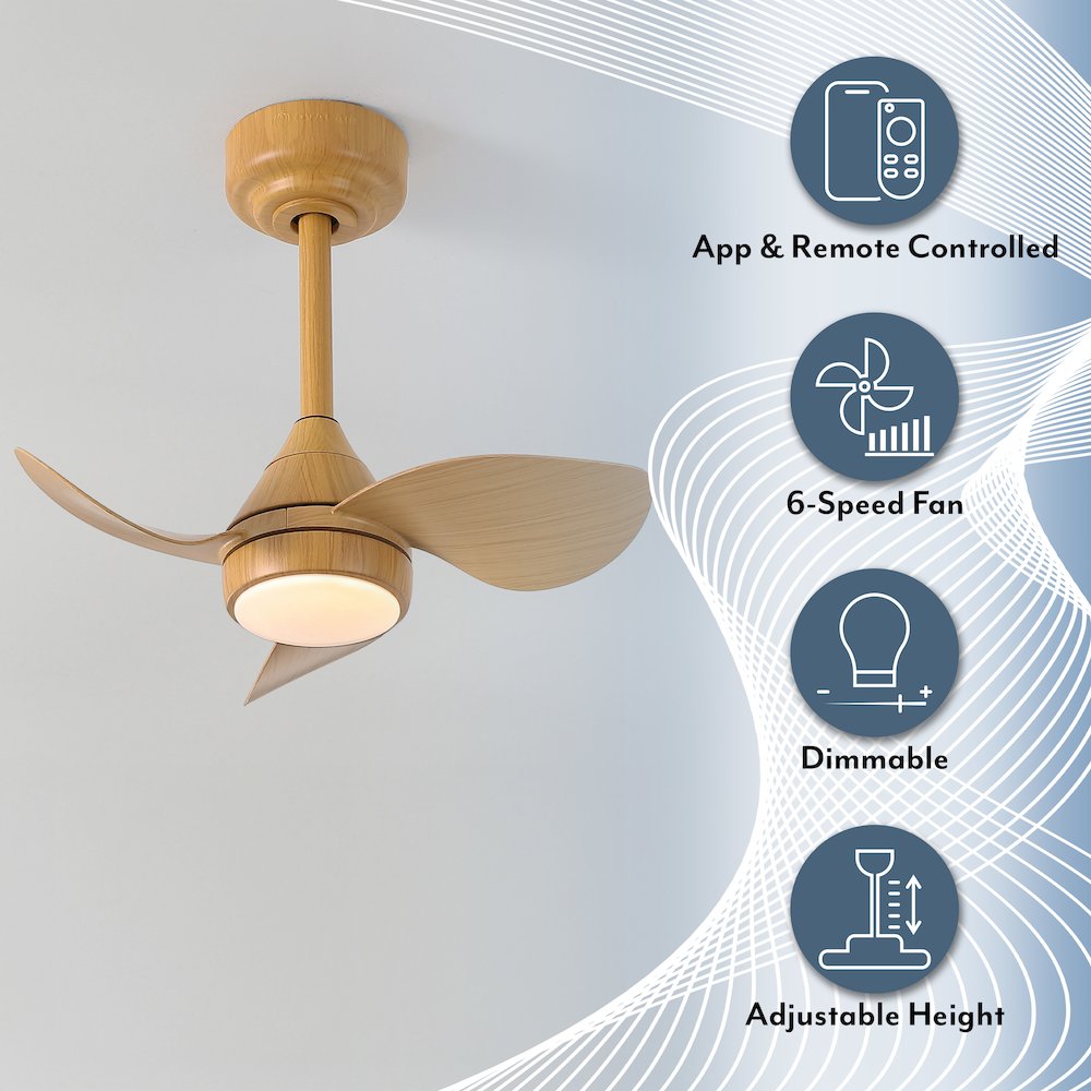 22" 6-Speed Metal Dimmable Smart Integrated LED Ceiling Fan, Aspen Pale Oak. Picture 6