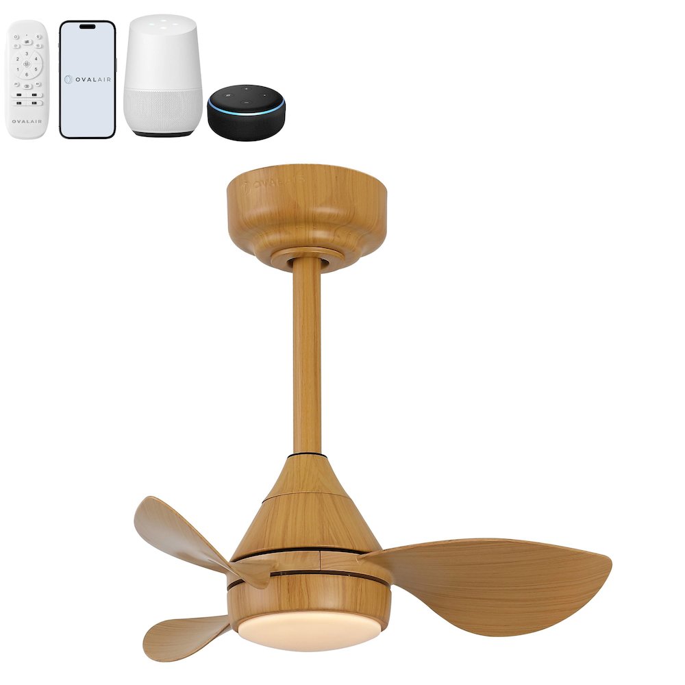 22" 6-Speed Metal Dimmable Smart Integrated LED Ceiling Fan, Aspen Pale Oak. Picture 1