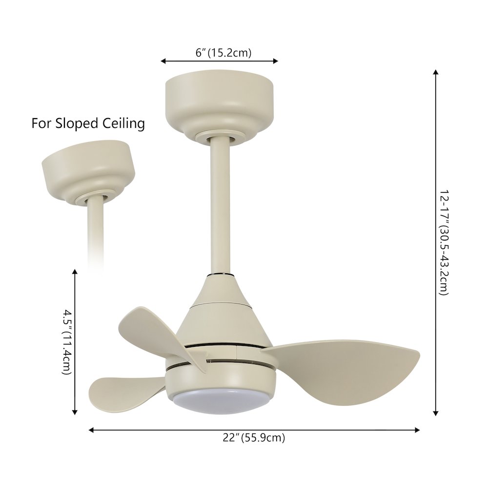 22" 6-Speed Metal Dimmable Smart Integrated LED Ceiling Fan, Sienna Sandy Beige. Picture 2