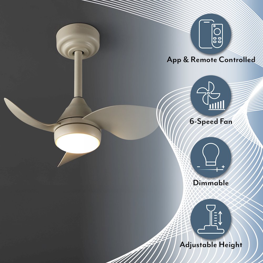 22" 6-Speed Metal Dimmable Smart Integrated LED Ceiling Fan, Sienna Sandy Beige. Picture 6