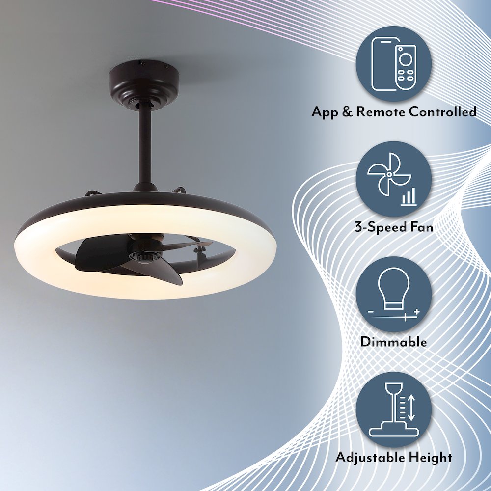 21.5" 6-Speed Metal Dimmable Smart Integrated LED Ceiling Fan, Deep Espresso. Picture 6