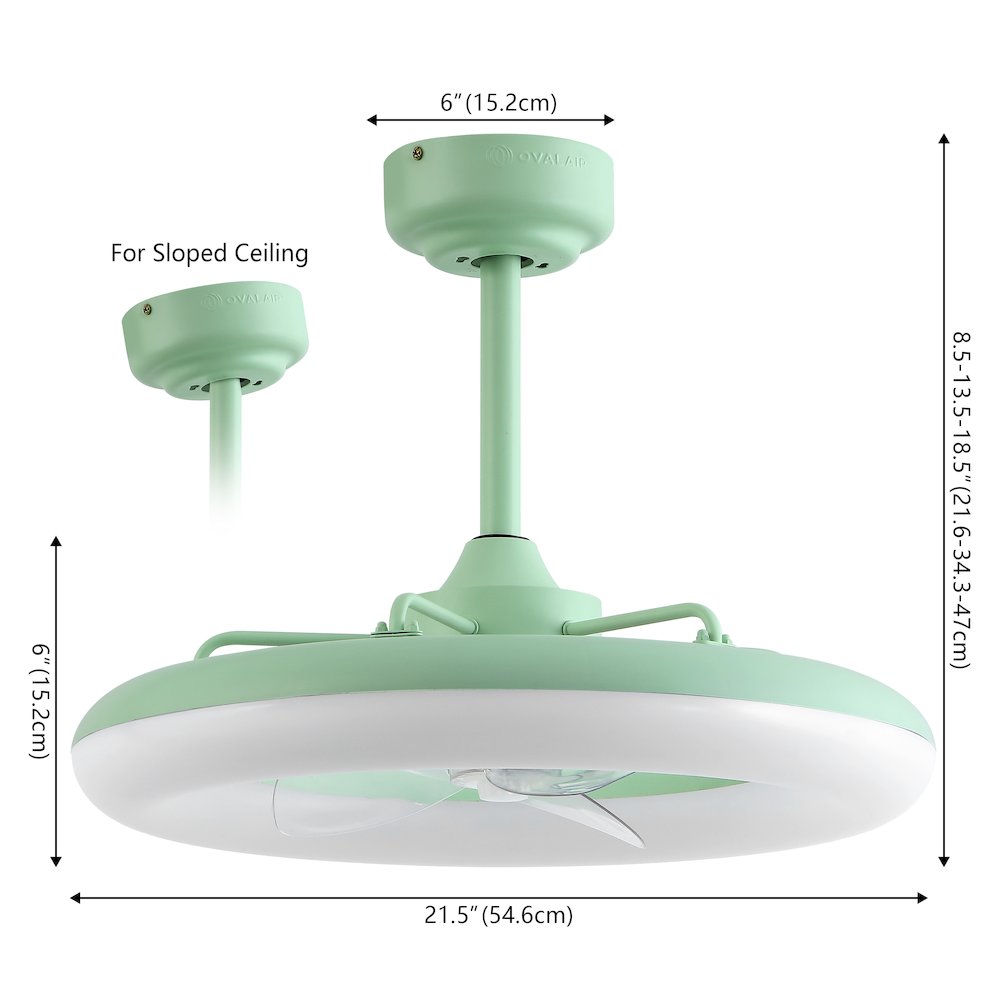 21.5" 6-Speed Metal Dimmable Smart Integrated LED Ceiling Fan, Pistachio Gelato. Picture 2