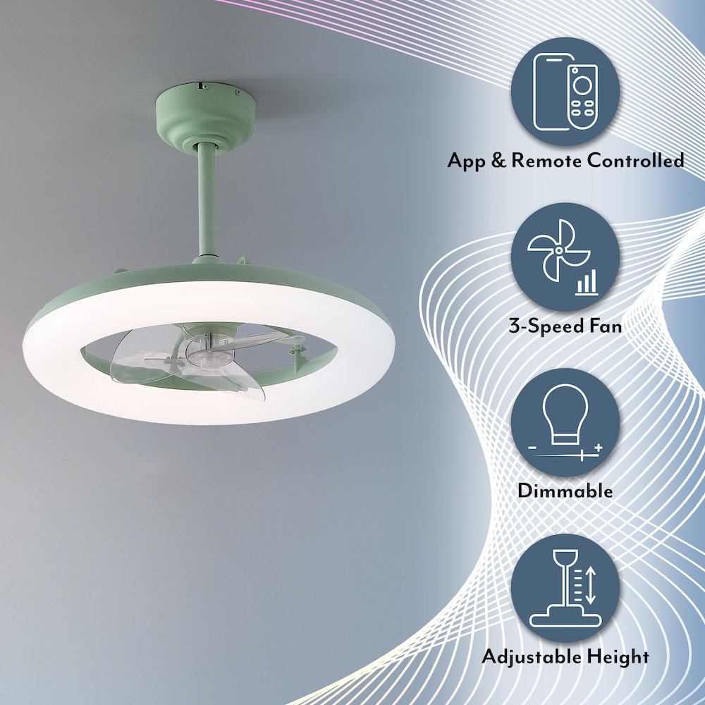21.5" 6-Speed Metal Dimmable Smart Integrated LED Ceiling Fan, Pistachio Gelato. Picture 6