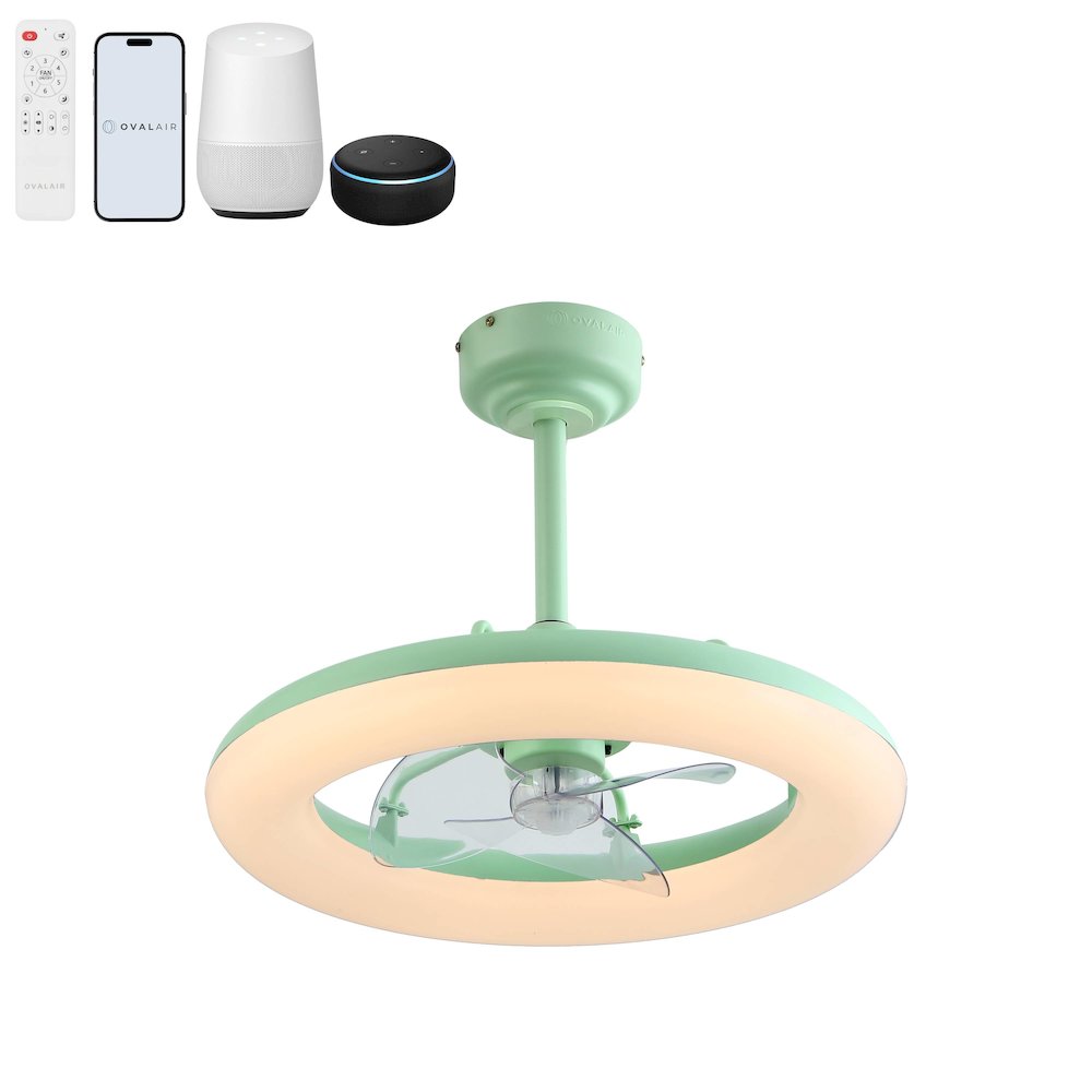 21.5" 6-Speed Metal Dimmable Smart Integrated LED Ceiling Fan, Pistachio Gelato. Picture 1
