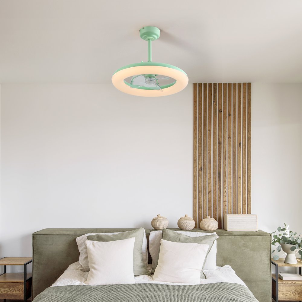 21.5" 6-Speed Metal Dimmable Smart Integrated LED Ceiling Fan, Pistachio Gelato. Picture 5
