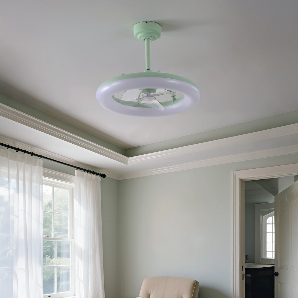 21.5" 6-Speed Metal Dimmable Smart Integrated LED Ceiling Fan, Pistachio Gelato. Picture 4
