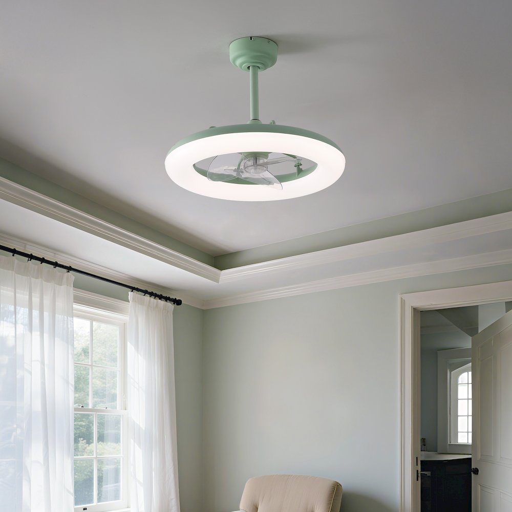 21.5" 6-Speed Metal Dimmable Smart Integrated LED Ceiling Fan, Pistachio Gelato. Picture 3