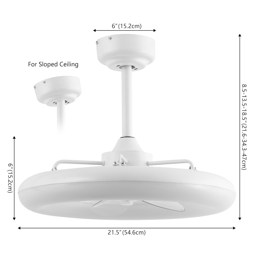 21.5" 6-Speed Metal Dimmable Smart Integrated LED Ceiling Fan, Frost White. Picture 2