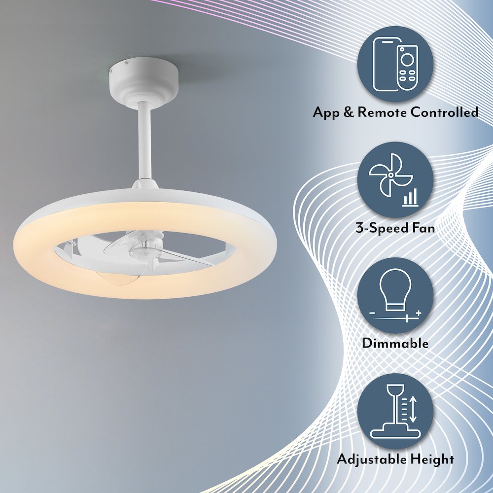 21.5" 6-Speed Metal Dimmable Smart Integrated LED Ceiling Fan, Frost White. Picture 6
