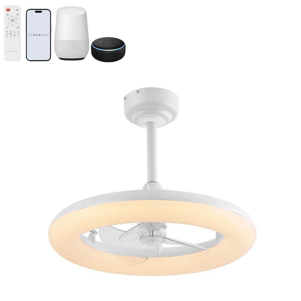 21.5" 6-Speed Metal Dimmable Smart Integrated LED Ceiling Fan, Frost White. Picture 1