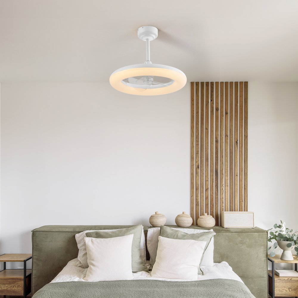 21.5" 6-Speed Metal Dimmable Smart Integrated LED Ceiling Fan, Frost White. Picture 5