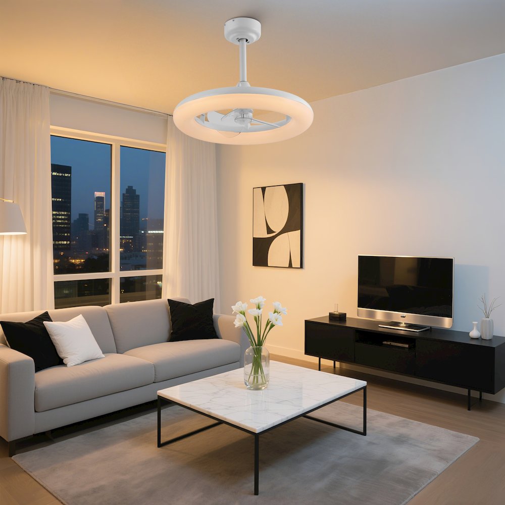 21.5" 6-Speed Metal Dimmable Smart Integrated LED Ceiling Fan, Frost White. Picture 3