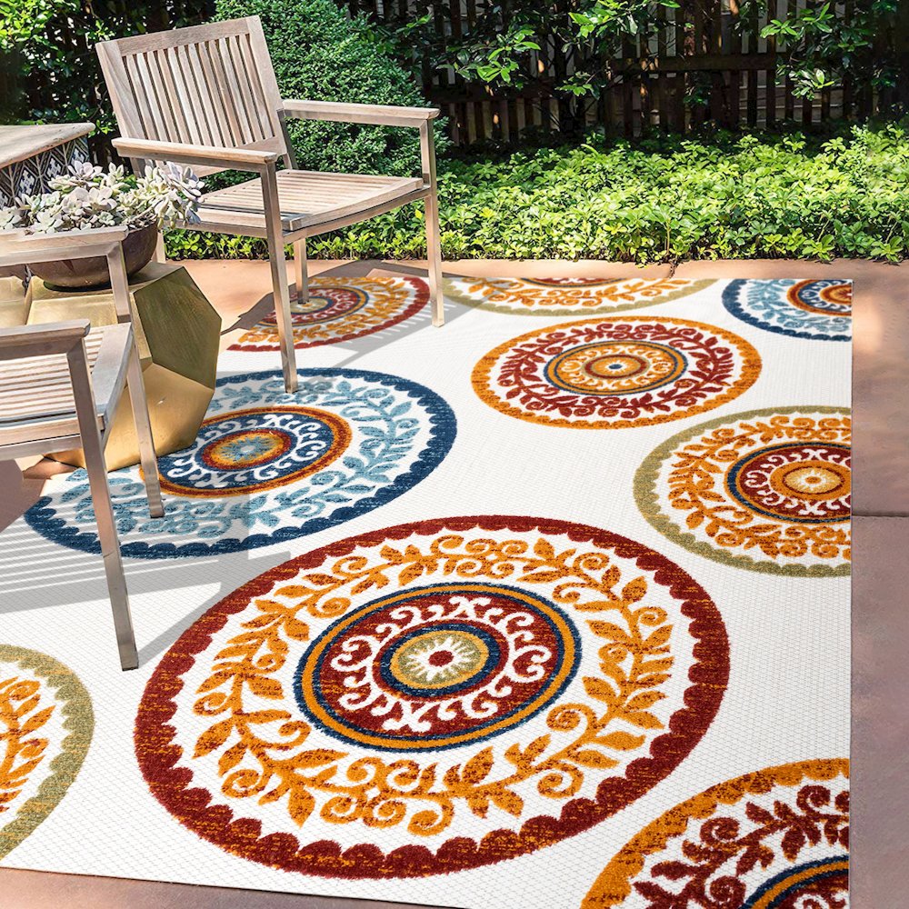 Circus Medallion High-Low Indoor/Outdoor Area Rug. Picture 5