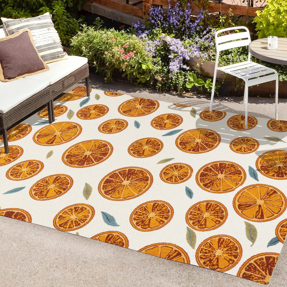Aranciata Citrus Slice High-Low Indoor/Outdoor Area Rug. Picture 6