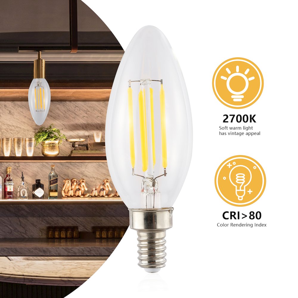 Vintage Non-Dimmable C35 4-Watt Led Edison Glass Bulbs With E12 Base (Pack Of 6). Picture 1