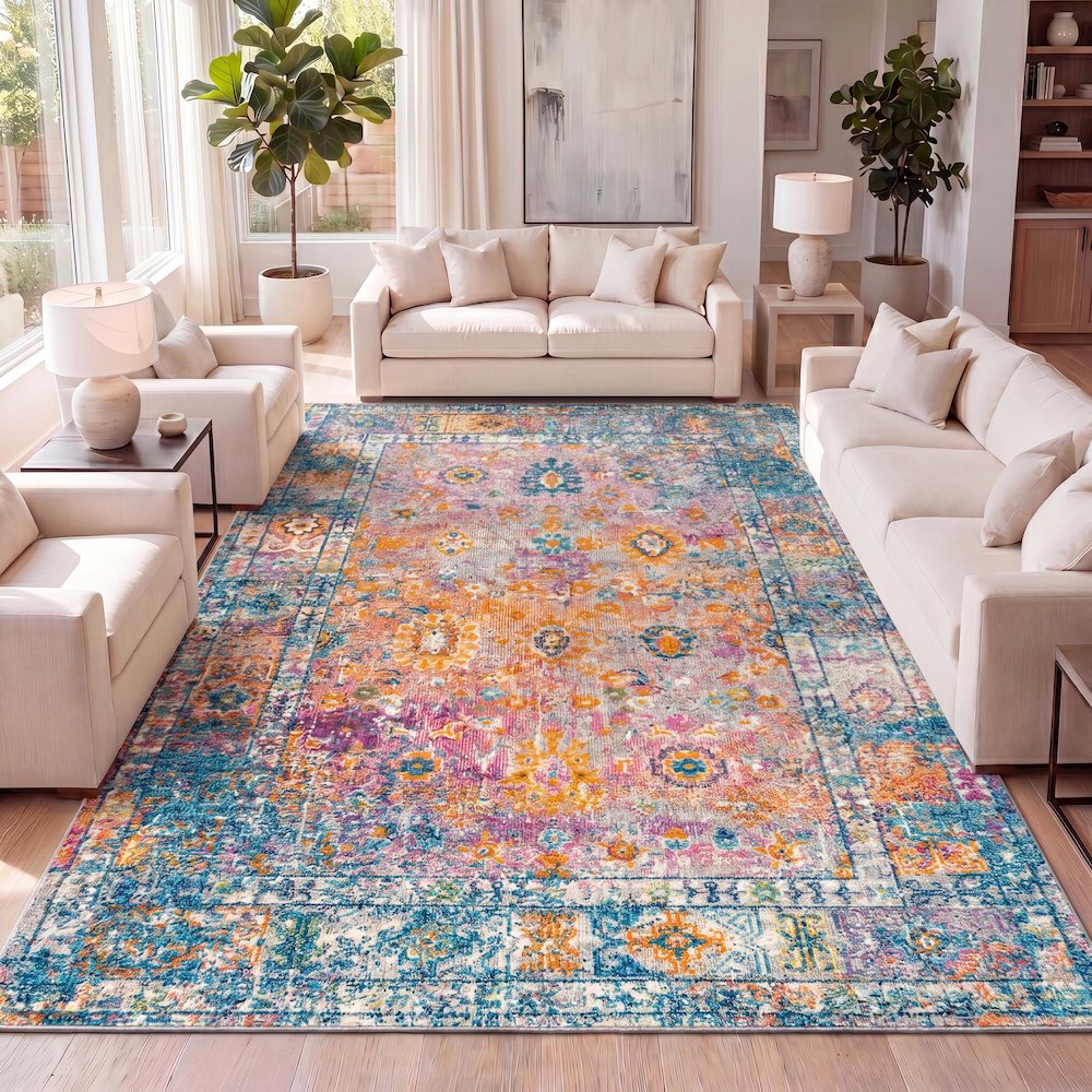 Vibrant Bohemian Flair Boho Vintage Medallion Area Rug. Picture 9