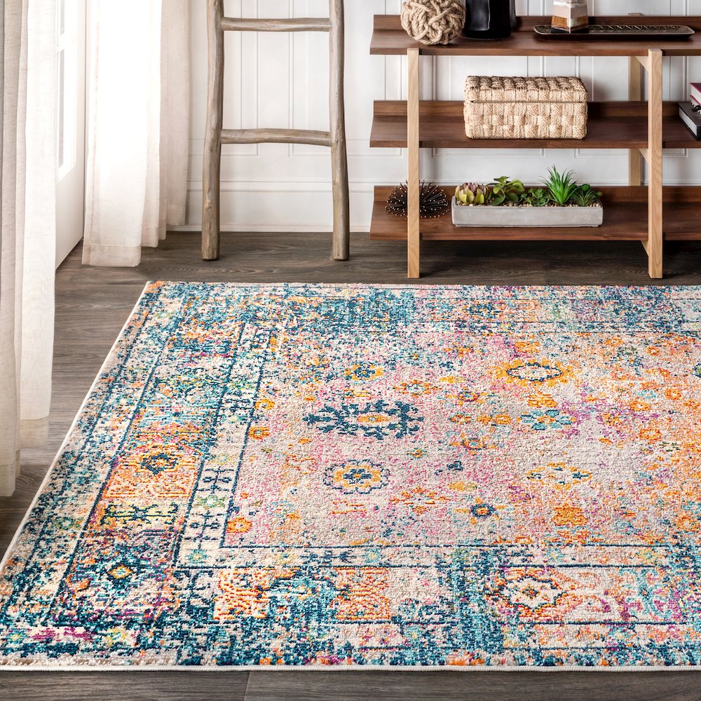 Vibrant Bohemian Flair Boho Vintage Medallion Area Rug. Picture 3