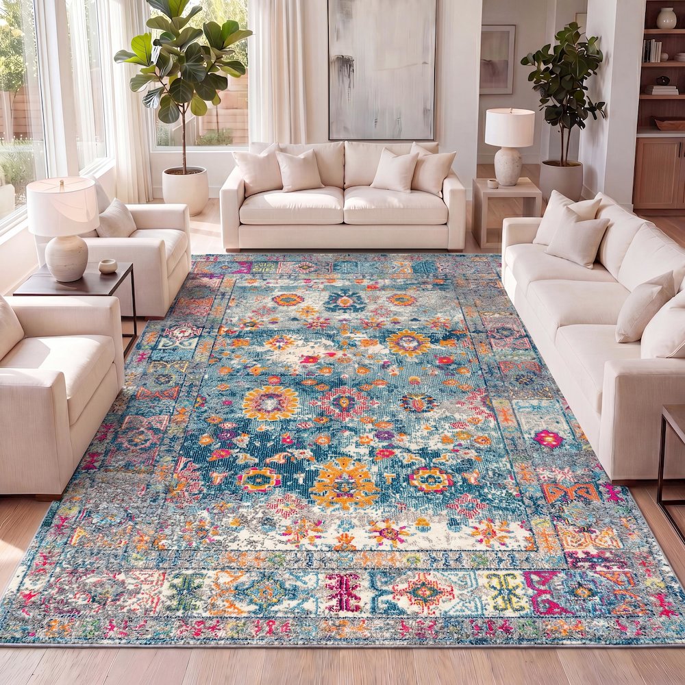 Vibrant Bohemian Flair Boho Vintage Medallion Area Rug. Picture 9