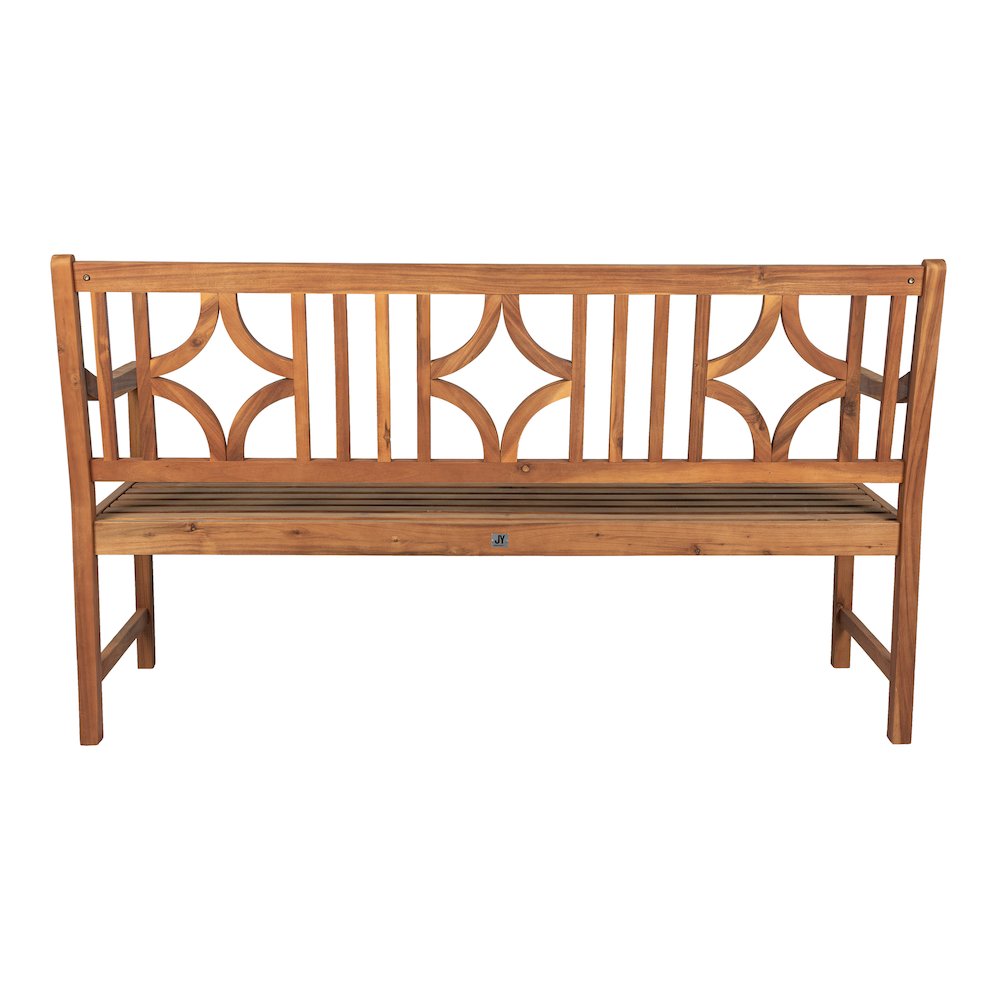 Sloane 59" Solid Acacia Wood Outdoor Bench with Geometric Back & Armrests. Picture 4