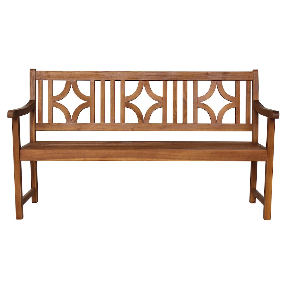 Sloane 59" Solid Acacia Wood Outdoor Bench with Geometric Back & Armrests. Picture 2