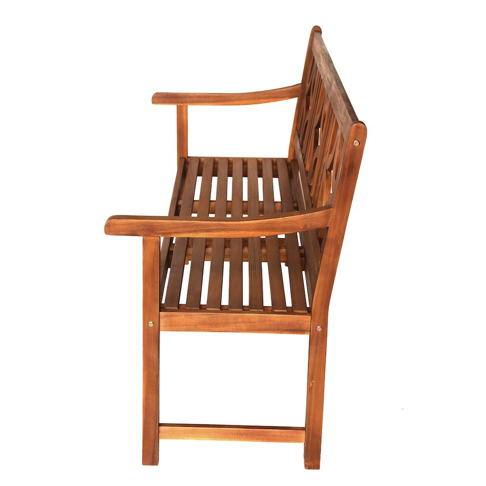 Sloane 59" Solid Acacia Wood Outdoor Bench with Geometric Back & Armrests. Picture 3