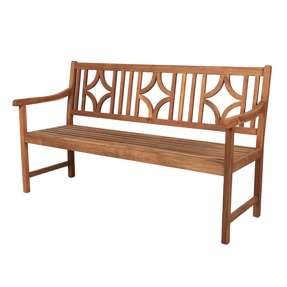 Sloane 59" Solid Acacia Wood Outdoor Bench with Geometric Back & Armrests. Picture 1