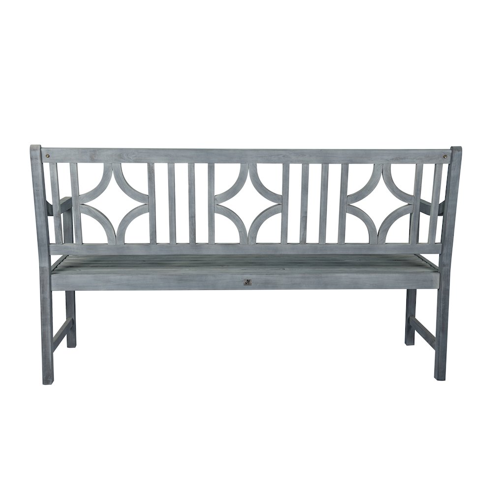 Sloane 59" Solid Acacia Wood Outdoor Bench with Geometric Back & Armrests. Picture 4