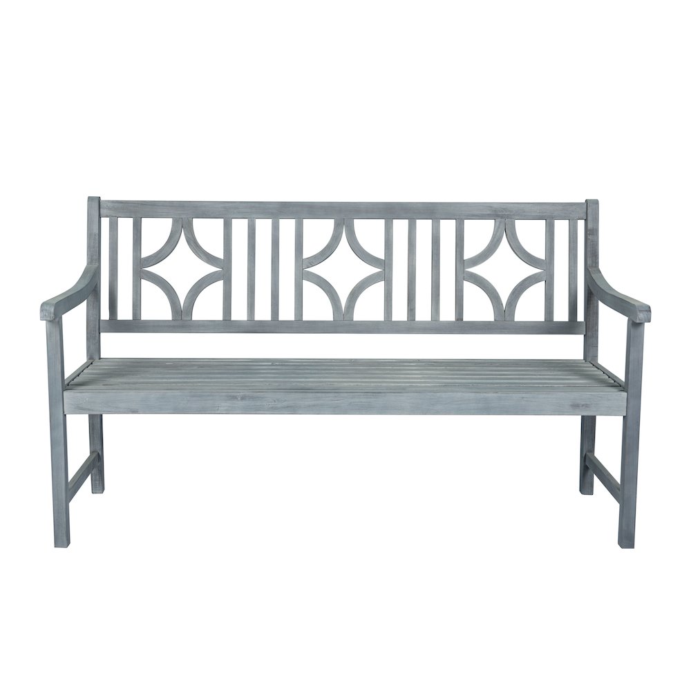 Sloane 59" Solid Acacia Wood Outdoor Bench with Geometric Back & Armrests. Picture 2
