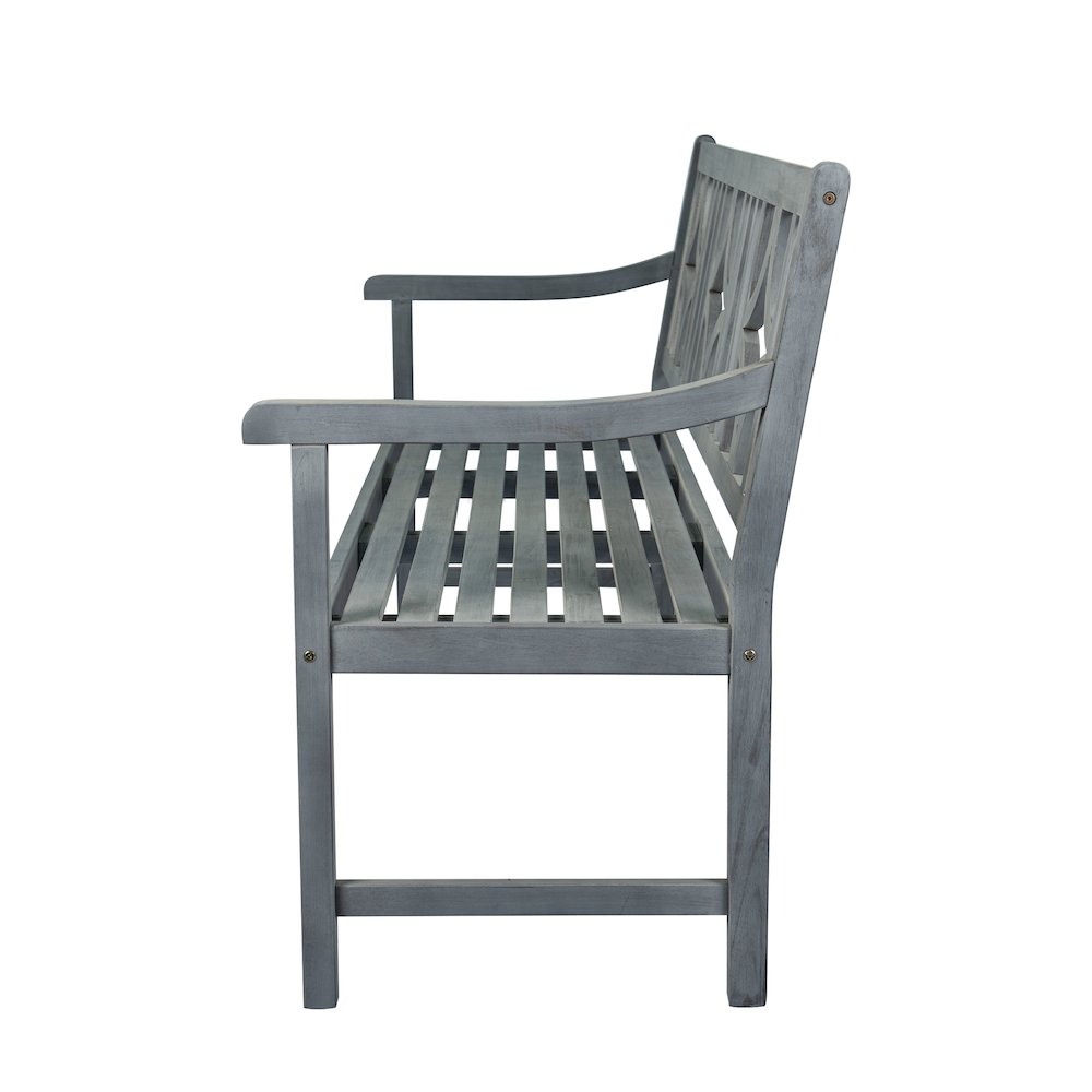 Sloane 59" Solid Acacia Wood Outdoor Bench with Geometric Back & Armrests. Picture 3