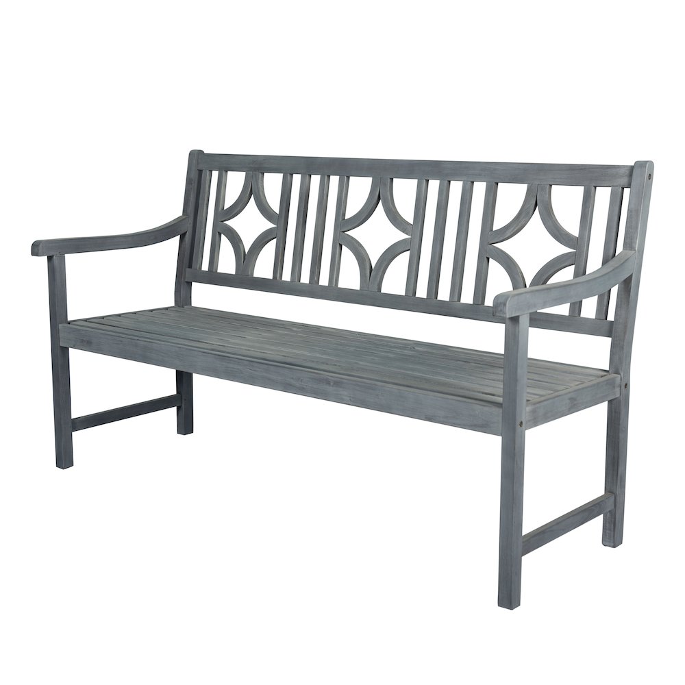 Sloane 59" Solid Acacia Wood Outdoor Bench with Geometric Back & Armrests. Picture 1