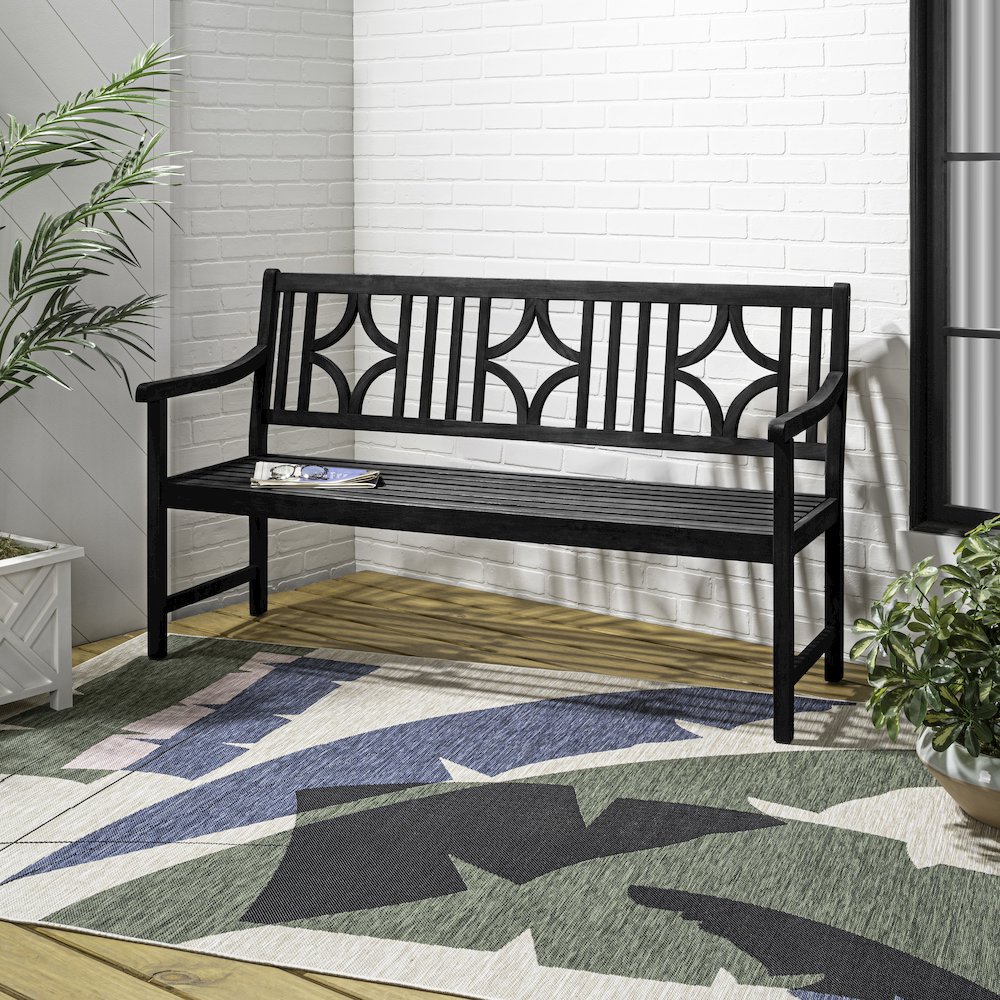Sloane 59" Solid Acacia Wood Outdoor Bench with Geometric Back & Armrests. Picture 2