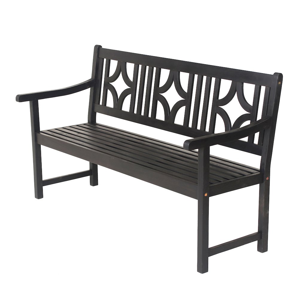 Sloane 59" Solid Acacia Wood Outdoor Bench with Geometric Back & Armrests. Picture 1