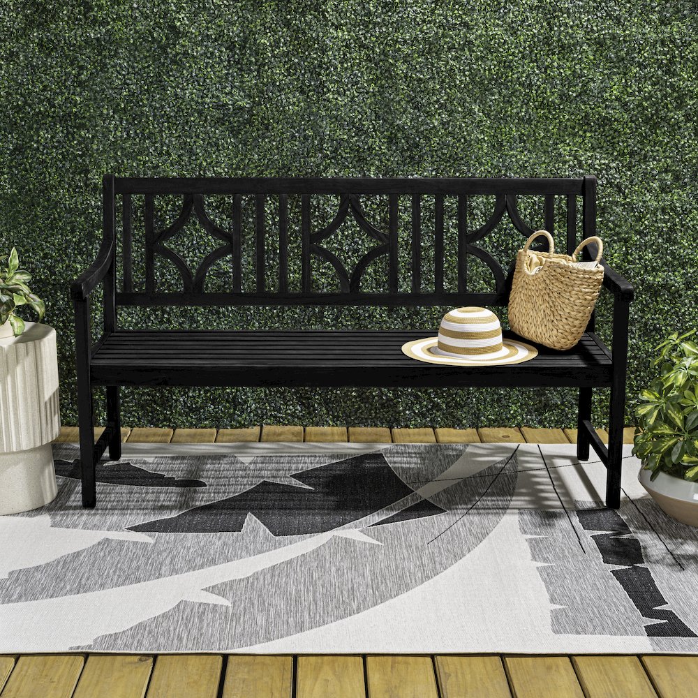 Sloane 59" Solid Acacia Wood Outdoor Bench with Geometric Back & Armrests. Picture 3