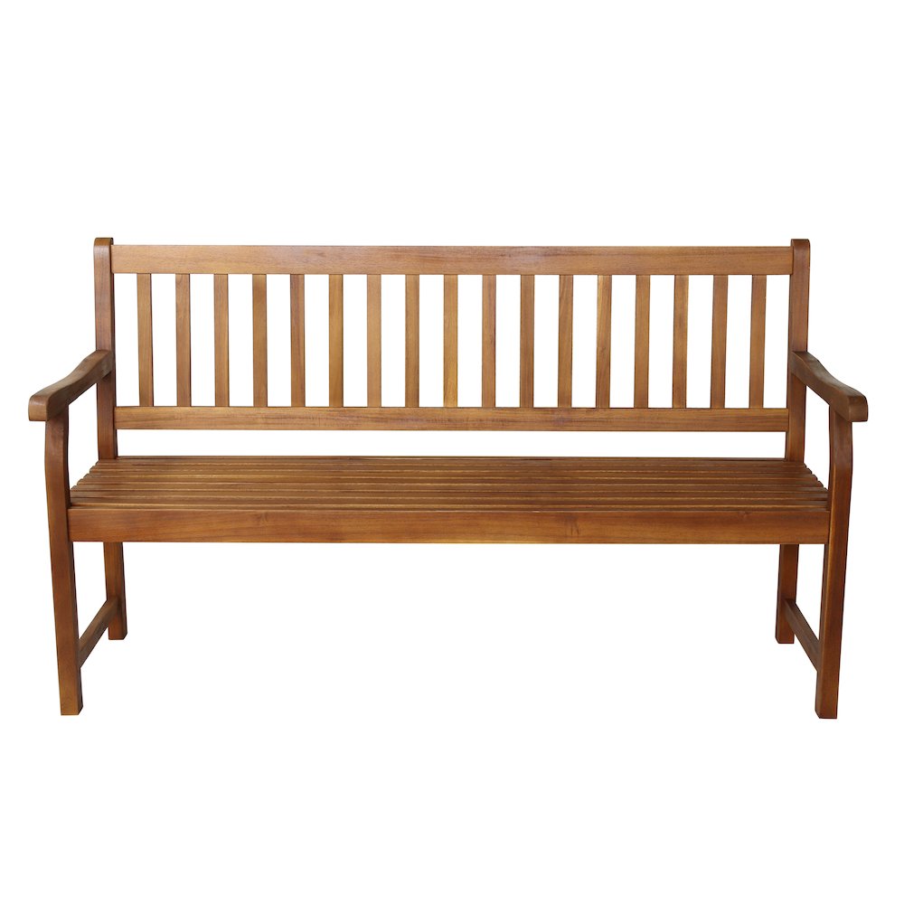 Laurel 59" Slatted Acacia Wood Indoor/Outdoor Patio Garden Bench with Armrests. Picture 2