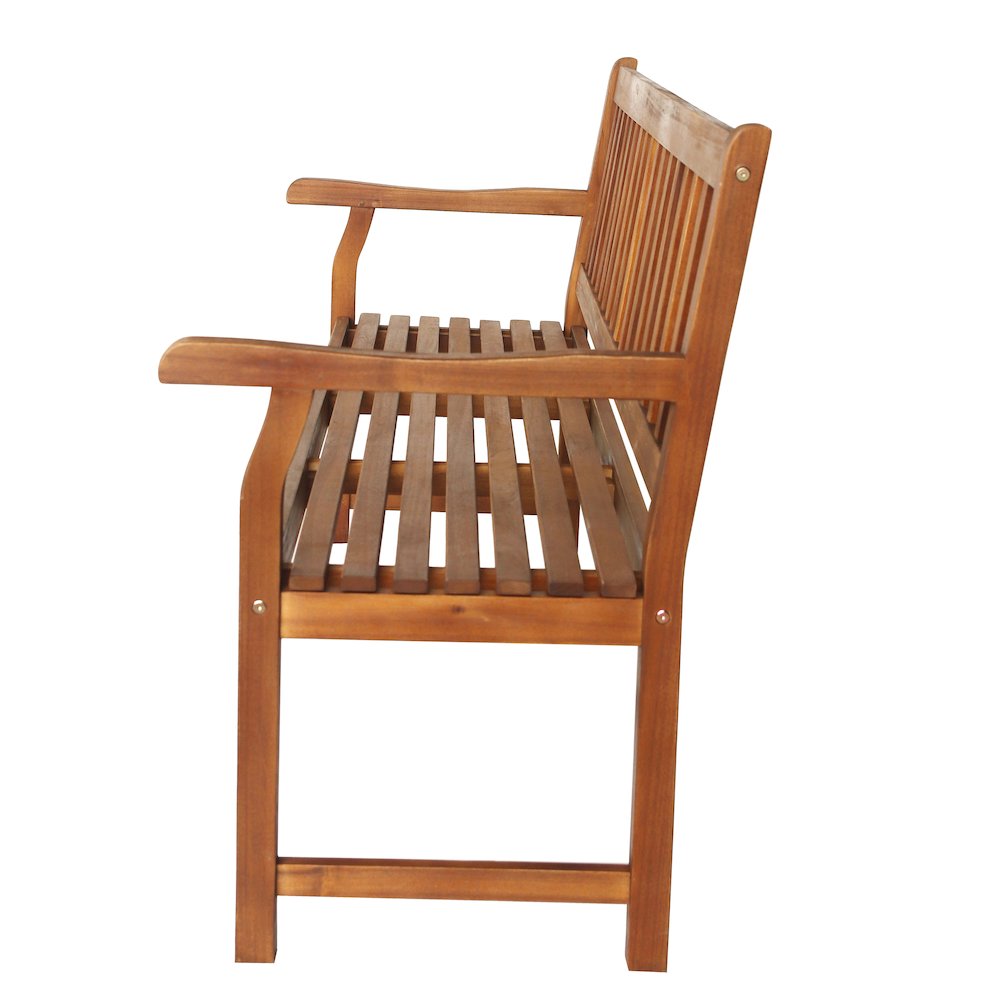 Laurel 59" Slatted Acacia Wood Indoor/Outdoor Patio Garden Bench with Armrests. Picture 3