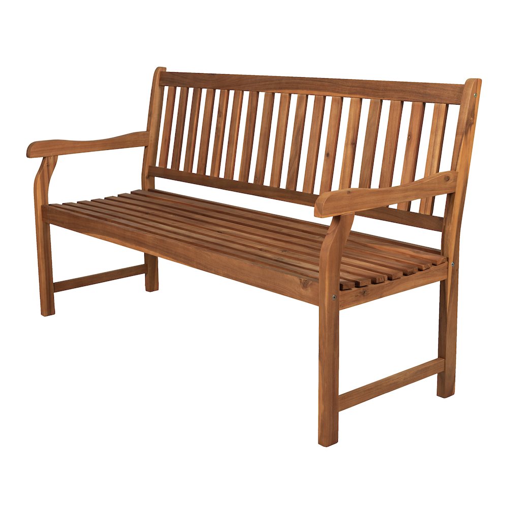 Laurel 59" Slatted Acacia Wood Indoor/Outdoor Patio Garden Bench with Armrests. Picture 1