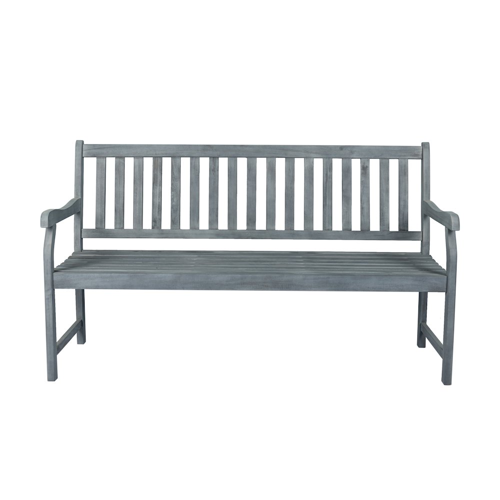 Laurel 59" Slatted Acacia Wood Indoor/Outdoor Patio Garden Bench with Armrests. Picture 2