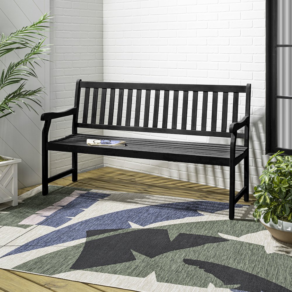 Laurel 59" Slatted Acacia Wood Indoor/Outdoor Patio Garden Bench with Armrests. Picture 2