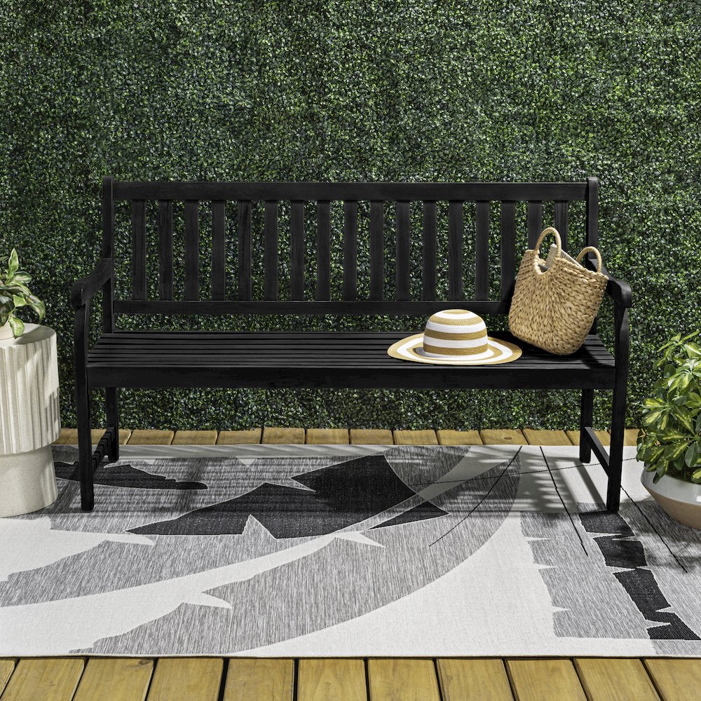 Laurel 59" Slatted Acacia Wood Indoor/Outdoor Patio Garden Bench with Armrests. Picture 3