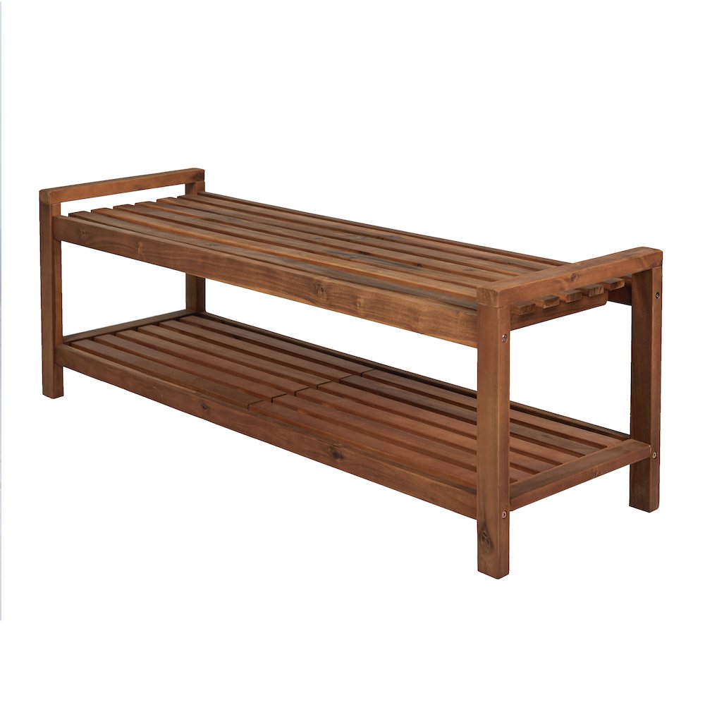 Blaneseat Mid Century Modern Acacia Wood Slat Outdoor Garden Patio Bench. Picture 1