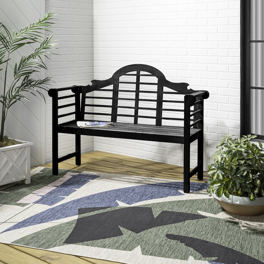 Lutyens 51" Acacia Wood Outdoor Bench with Armrests and Arched Slatted Back. Picture 2