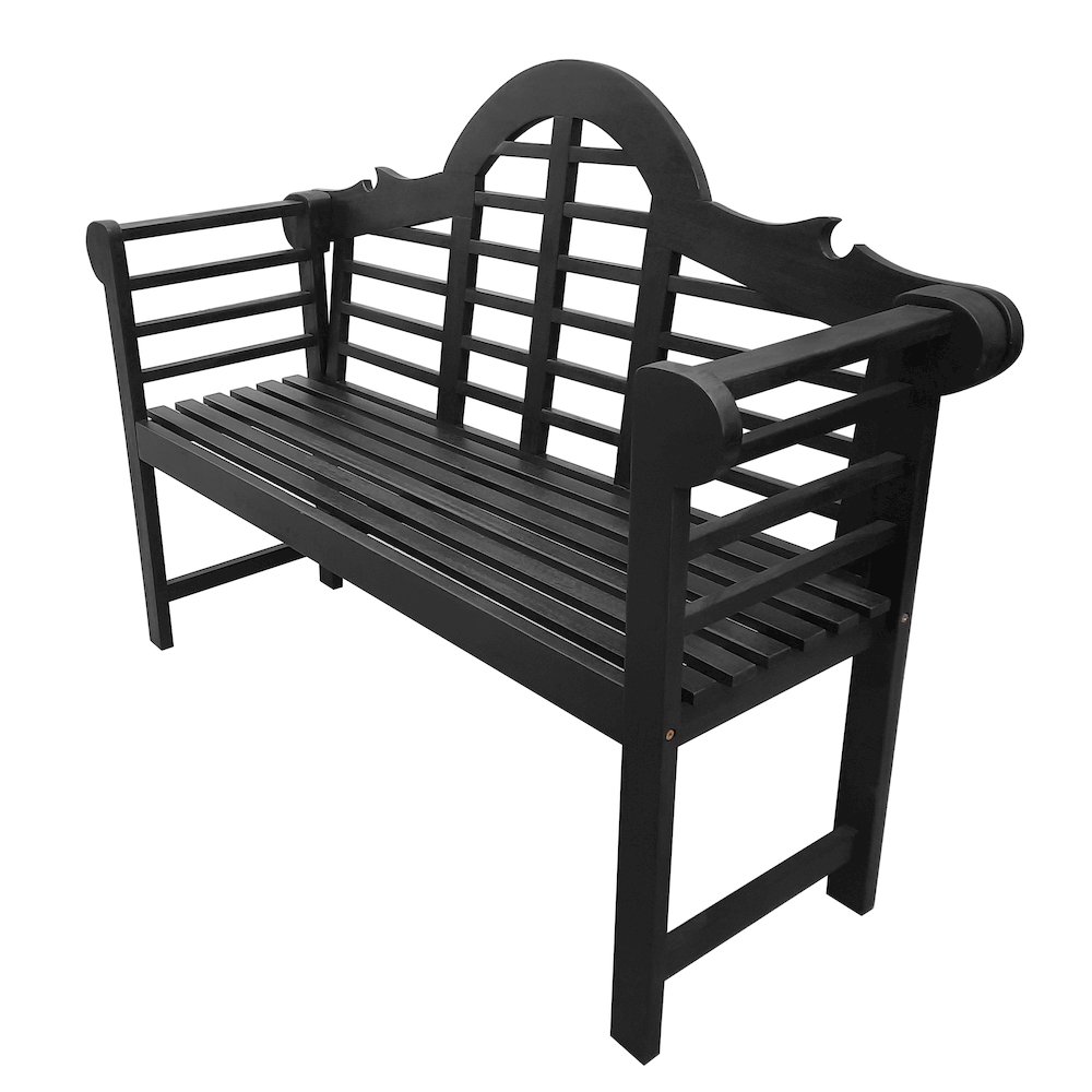 Lutyens 51" Acacia Wood Outdoor Bench with Armrests and Arched Slatted Back. Picture 1
