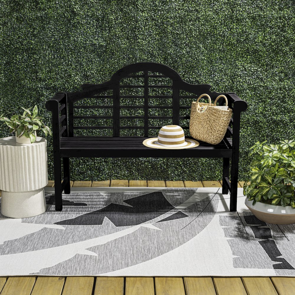 Lutyens 51" Acacia Wood Outdoor Bench with Armrests and Arched Slatted Back. Picture 3