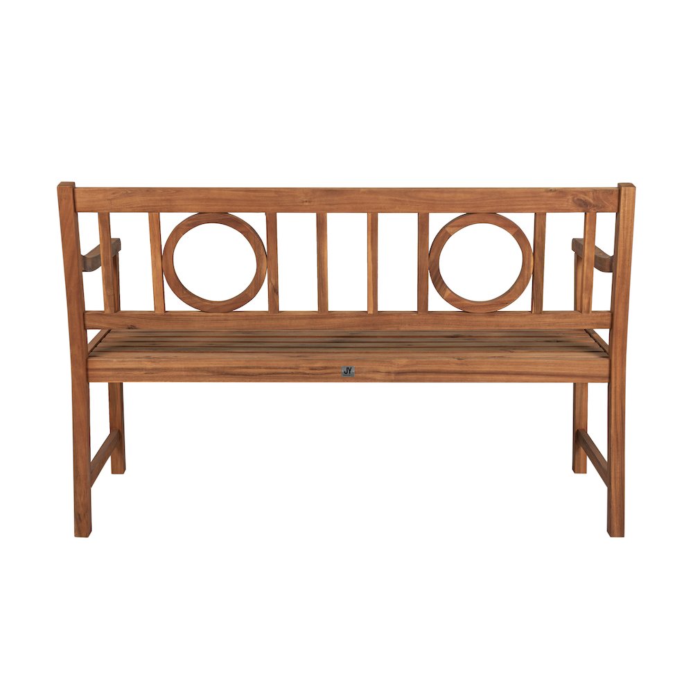 Apollo 51.2" Classic Circle-Back Acacia Wood Outdoor Bench with Armrests. Picture 4